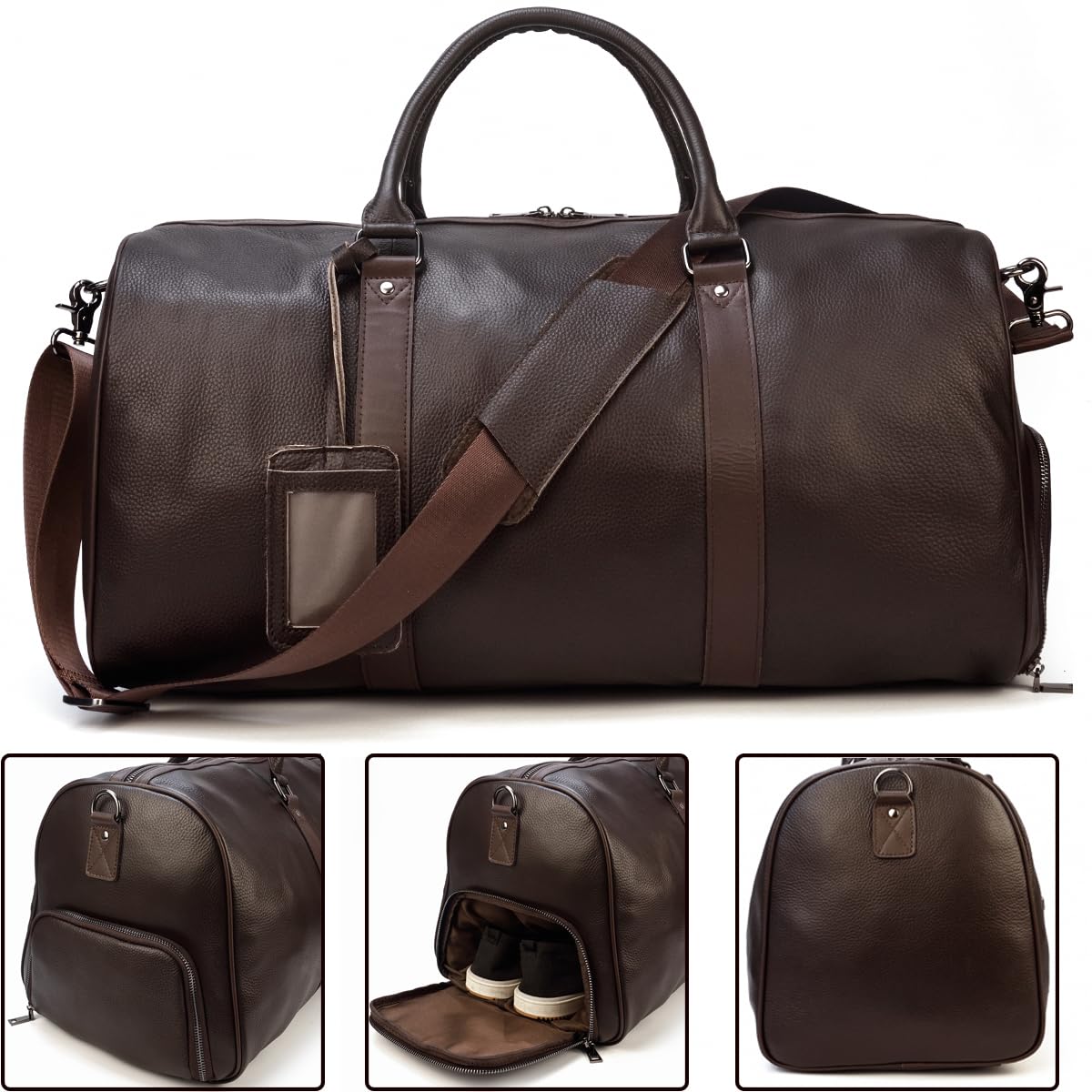 Genuine Leather Travel Duffel Bags for Men and Women Leather Overnight Weekend Bags Sports Gym Duffle, 9423 Brown