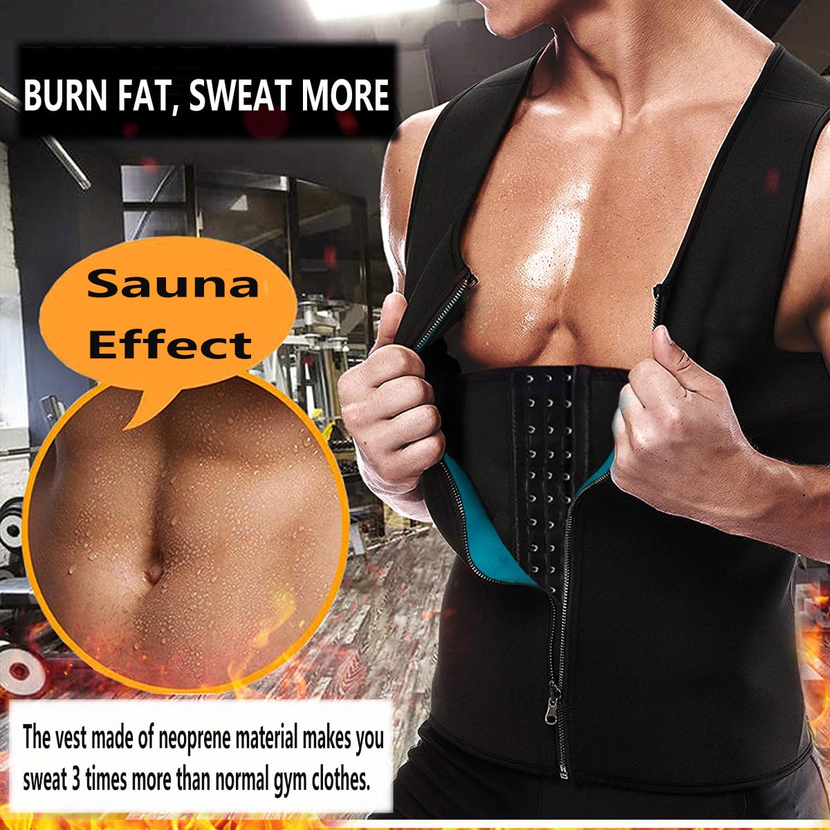 RIBIKA Men Sweat Vest Neoprene Fat Burner Top Sauna Suit for Weight Loss Belly Workout Body Shaper
