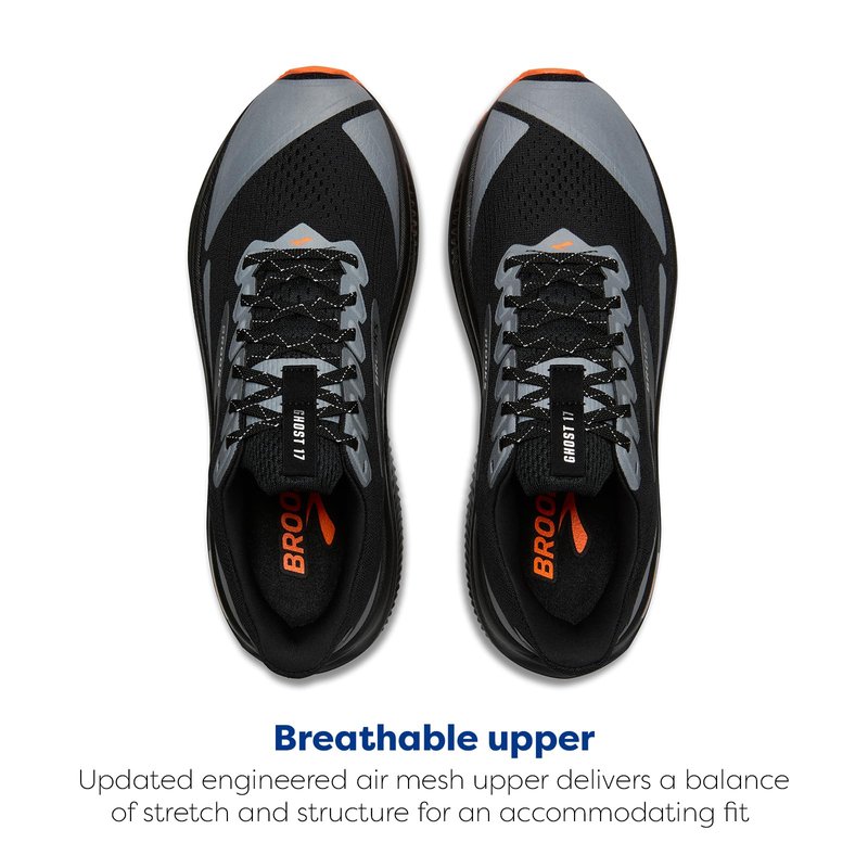 Brooks Men’s Ghost 17 Neutral Running Shoe - Black/Orange - 8.5 Medium