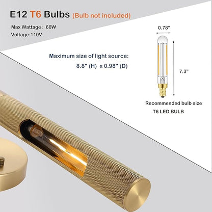 Brushed Brass Picture Light 24 inches Modern Gold Wall Sconce with Knurled Texture Cylinder Metal Shades Rotatable 360°Indoor Wall Lighting Fixture Bathroom Vanity Light Bedroom Living Room