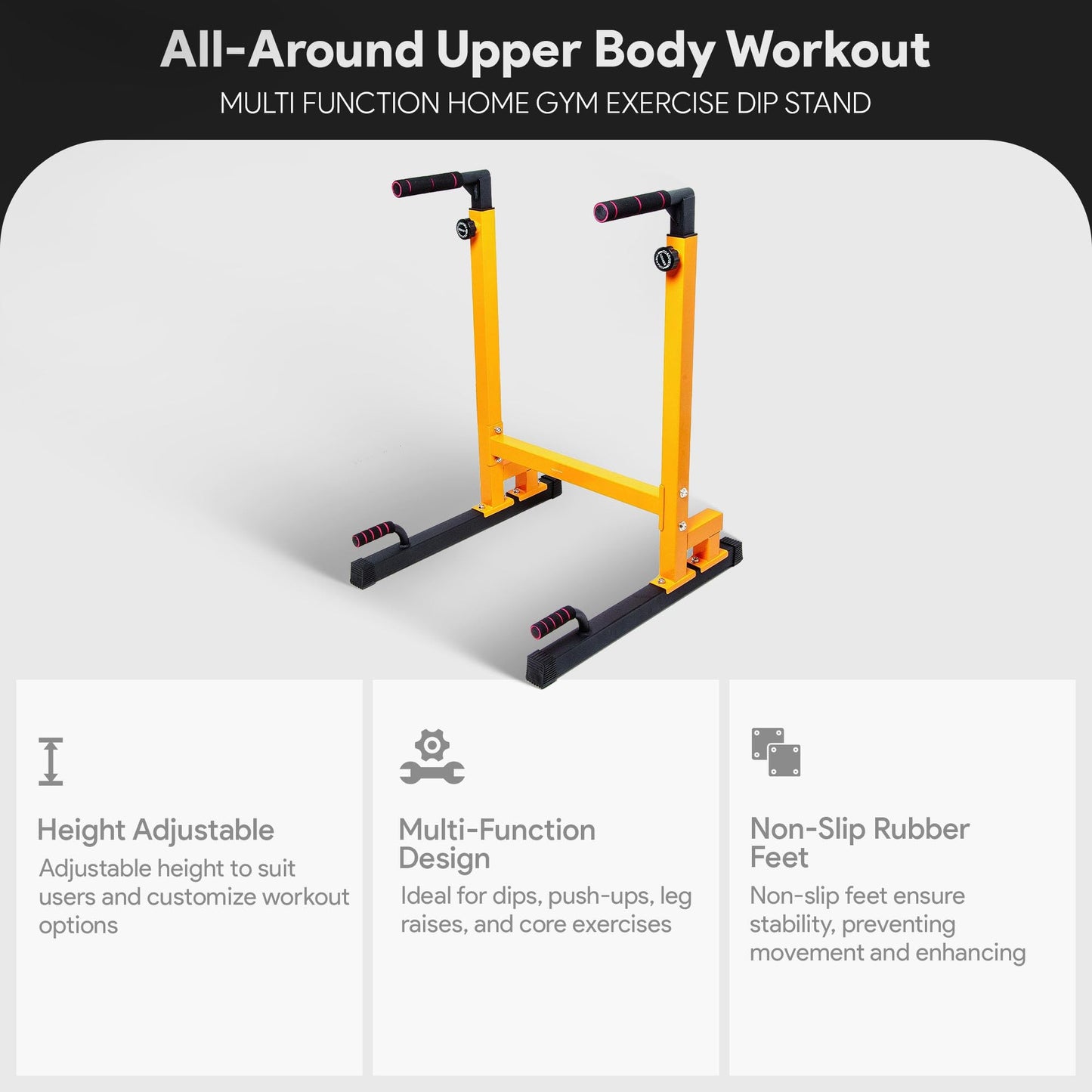BalanceFrom Steel Frame Dip Station with Adjustable Height, 500 Pound Weight Capacity – Upper Body Workout Home Gym Equipment for Triceps, Push & Pull Ups, Leg Raises, and Bench Press