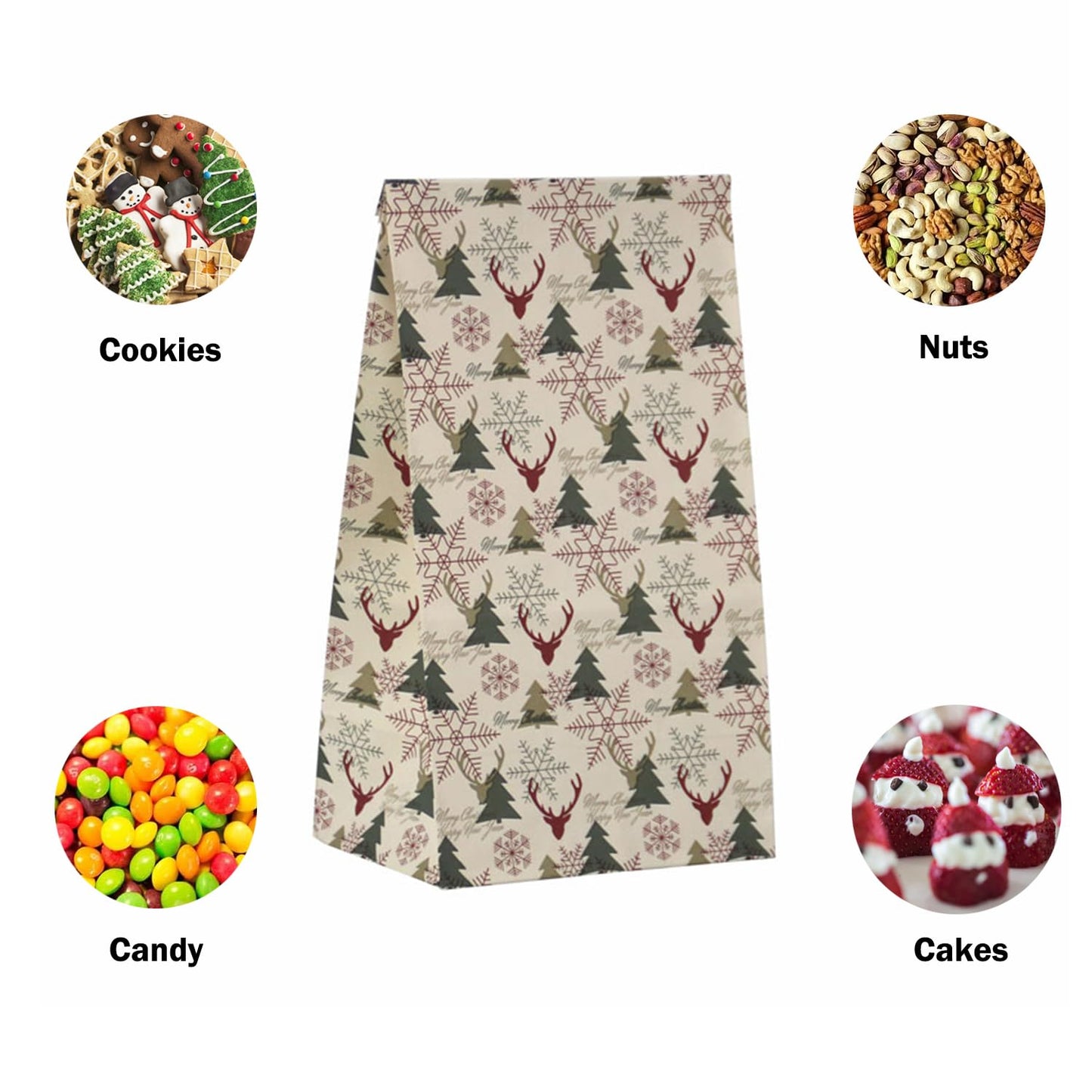 Christmas Treat Bags with Stickers, 24 Kraft Paper Goodie Bags, Holiday Party Favor Bags for Classroom, Kids Gift Wrapping & Winter Celebrations