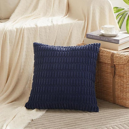 Fancy Homi Navy Blue Decorative Throw Pillow Covers 16x16 Inch for Living Room Couch Bed Sofa, Soft Corduroy Square Cushion Case 40x40 cm, Rustic Modern Farmhouse Boho Home Decor