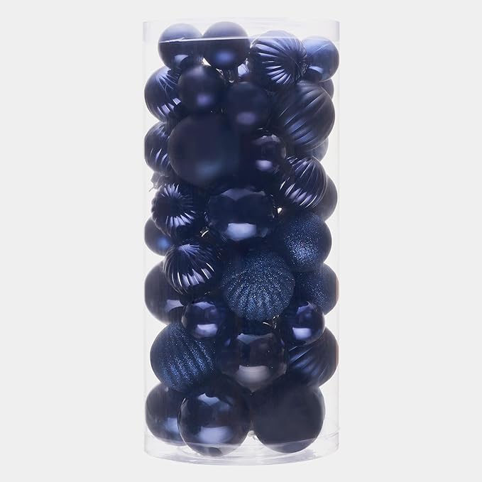 Navy Blue Christmas Ornaments Set for Xmas Tree, 50ct Shatterproof Christmas Balls Ornaments, Christmas Tree Decorations Hanging Ball for Holiday Party Decor(1.57"-2.36")