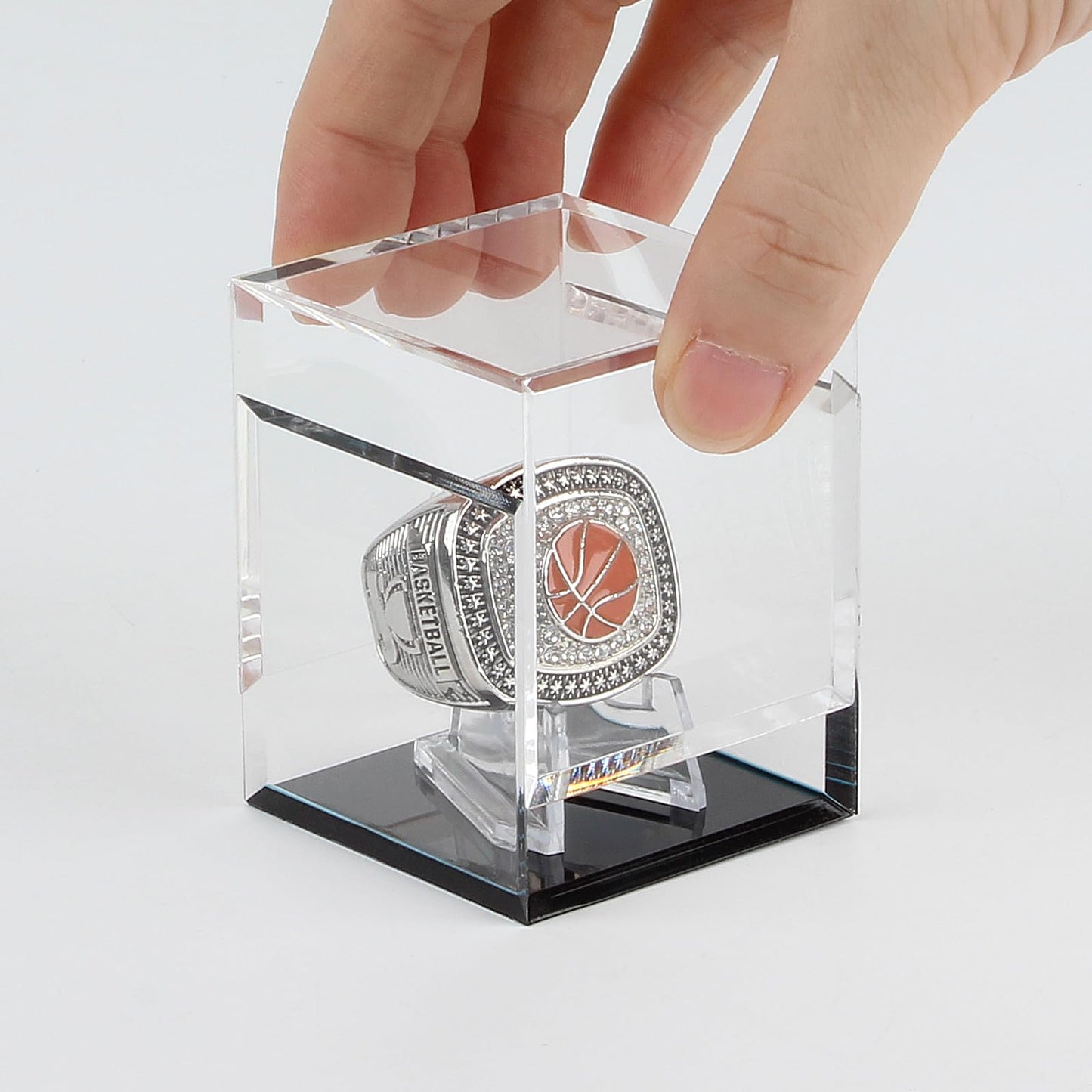 Kcgani Clear Championship Ring Holder Box, Acrylic Championship Ring Holder Box, Clear Acrylic Display Easel Display Case and Holder for Baseball Softball Football Tournament Cheer Leading Rings