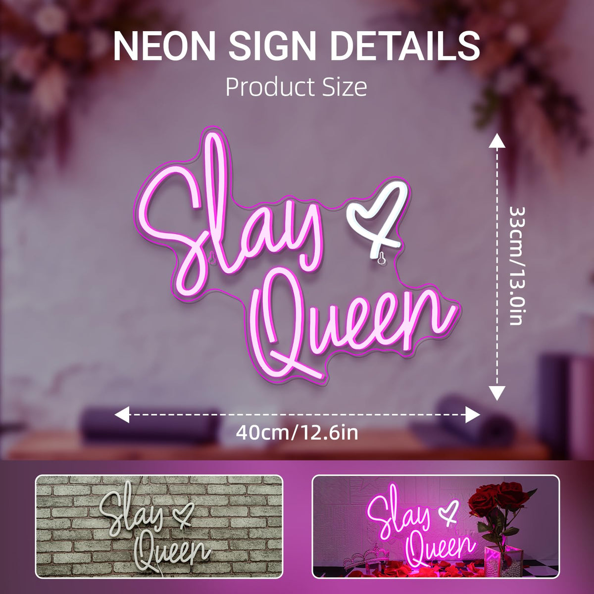 FAXFSIGN Slay Queen Neon Sign Pink White LED Neon Light Up Signs for Wall Decor Usb Neon Light for Bedroom Preppy Girl Aesthetic Room Dorm Decor Y2k Party Gifts