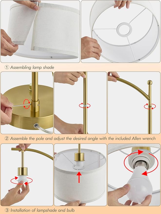 Table Lamp for Living Room Bedroom, 23.5" Table Lamps Set of 2 with USB C+A Ports, Bedside Lamps for Nightstand with Linen Lamp Shades, 2 Dimmable LED Bulbs Included, Gold