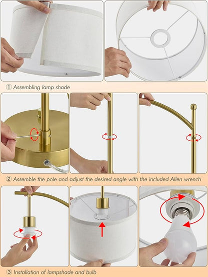 Table Lamp for Living Room Bedroom, 23.5" Table Lamps Set of 2 with USB C+A Ports, Bedside Lamps for Nightstand with Linen Lamp Shades, 2 Dimmable LED Bulbs Included, Gold