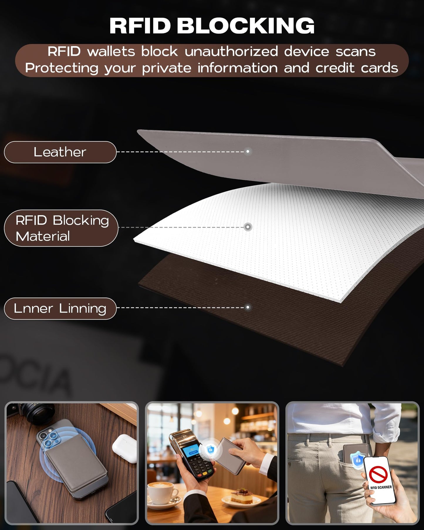 GNDR Wallet For Men Bifold Grey RFID Blocking Slim Faux Leather Wallets Card Holder Front Pocket Minimalist Men Accessories With Gift Box