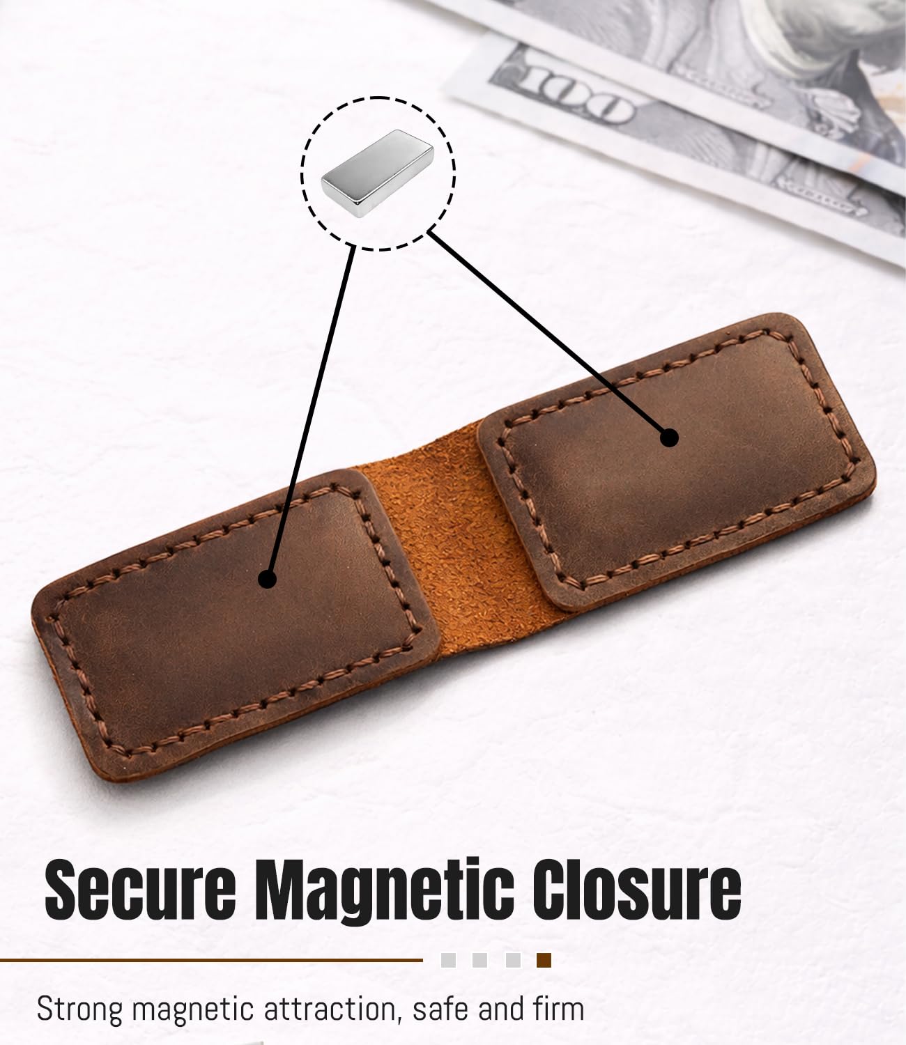 Routoboe Slim Magnetic Money Clip, Genuine Leather Business Card Holder, Gift Box Included