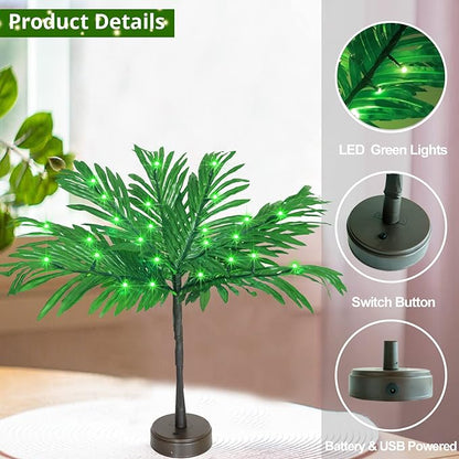23 In Lighted Palm Tree Table Decor, Tropical Artificial Palm Tree Lights Branches Battery USB Powered, LED Mini Light Up Palm Tree Decor Table Centerpiece for Luau Summer Hawaiian Party Tiki Bar Home