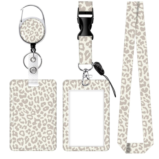 ID Badge Holder with Retractable Reel Clip - Card Name Tag Lanyard Vertical ID Protector Bage for Nurse Nursing Doctor Student Teacher Women(Luxury Grey Leopard)