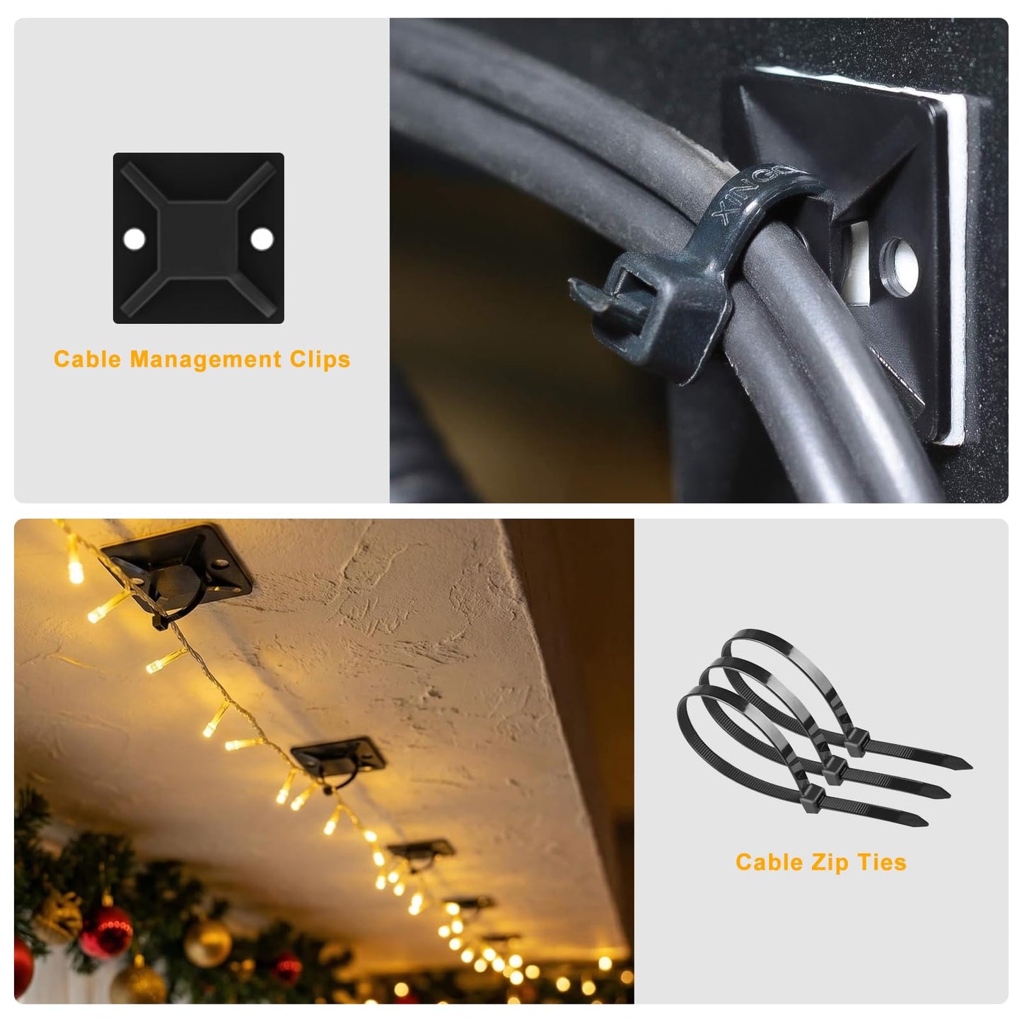 285 PCS Cable Management Kit - 4 Cable Sleeve Split, 50 Adhesive Cable Clips, 9 Cable Holder, 2 Roll Cable Organizer Straps, 200 Cable Zip Ties with 20 Mounts, for Computer TV Under Desk - Black