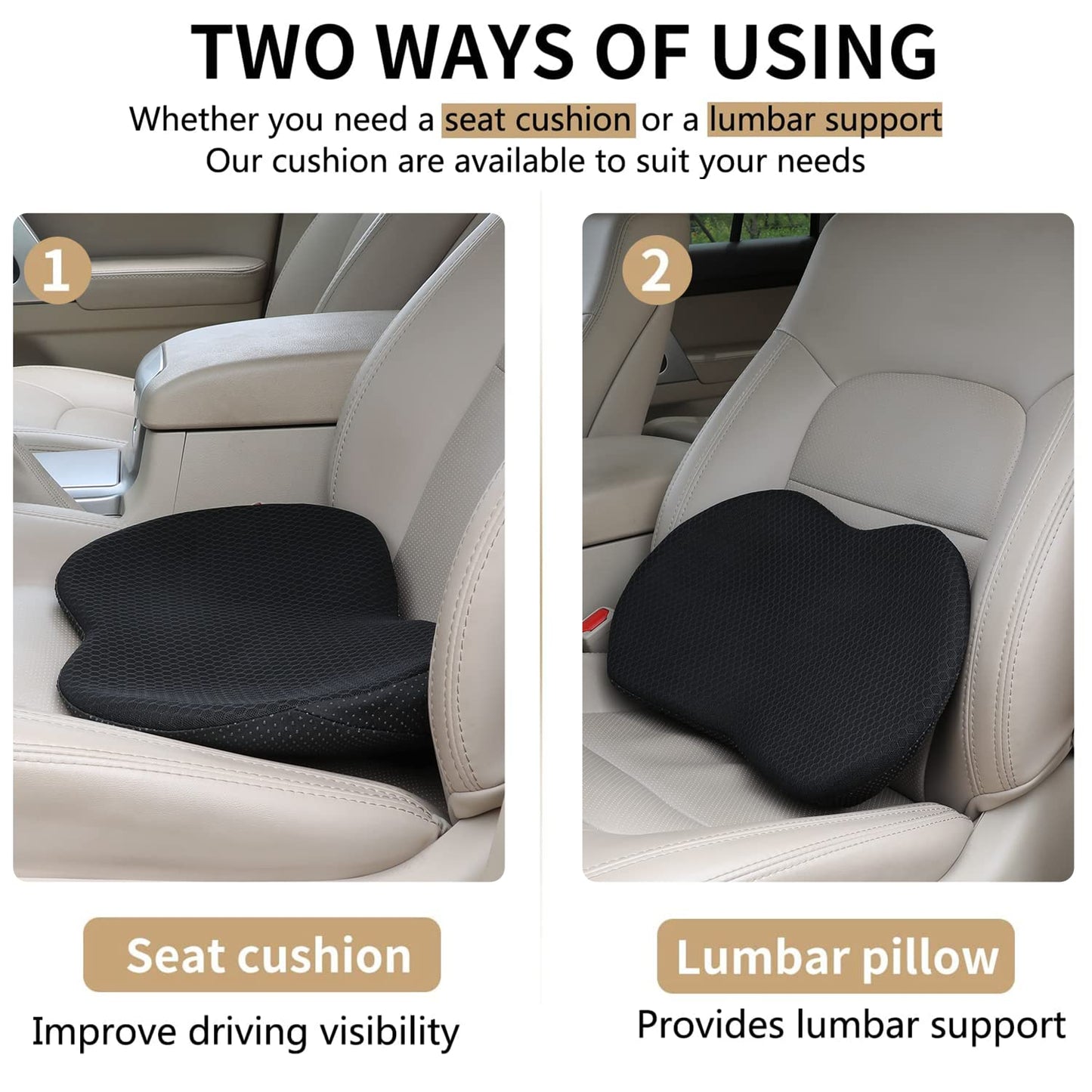 Livtribe Car Seat Cushion - Memory Foam Car Seat Pad - Sciatica & Lower Back Pain Relief - Car Seat Cushions for Driving - Road Trip Essentials for Drivers(Black)