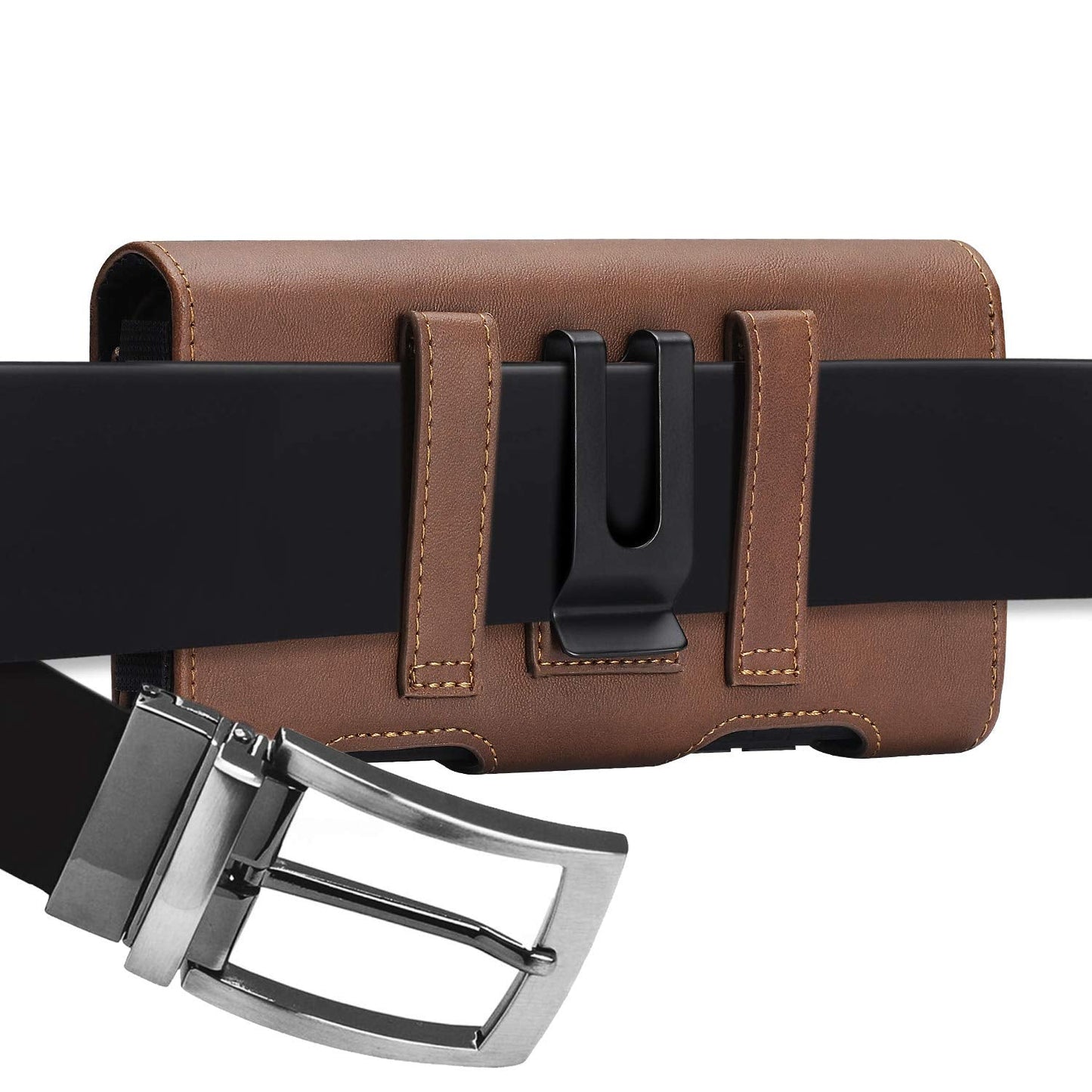 BECPLT for iPhone 17 Pro Max 16/15/14/13/12/11 Plus Holster Case Belt Clip Case Leather Holster Pouch with Card Holder for Galaxy S25+ S24/S23/S22/S21 Plus Brown