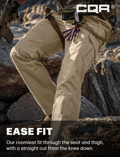CQR Men's Tactical Pants, Water Resistant Ripstop Cargo Pants, Lightweight EDC Work Hiking Pants, Outdoor Apparel, Raider Khaki, 36W x 36L
