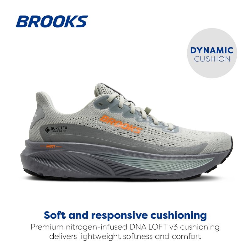 Brooks Men’s Ghost 17 GTX Waterproof Supportive Running & Walking Shoe - Smoke/Primer Grey/Orange - 13 Medium