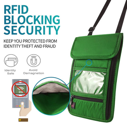 RFID Blocking Passport Holder Wallet with Neck Stash Pouch for Traveling Security Credit ID Card