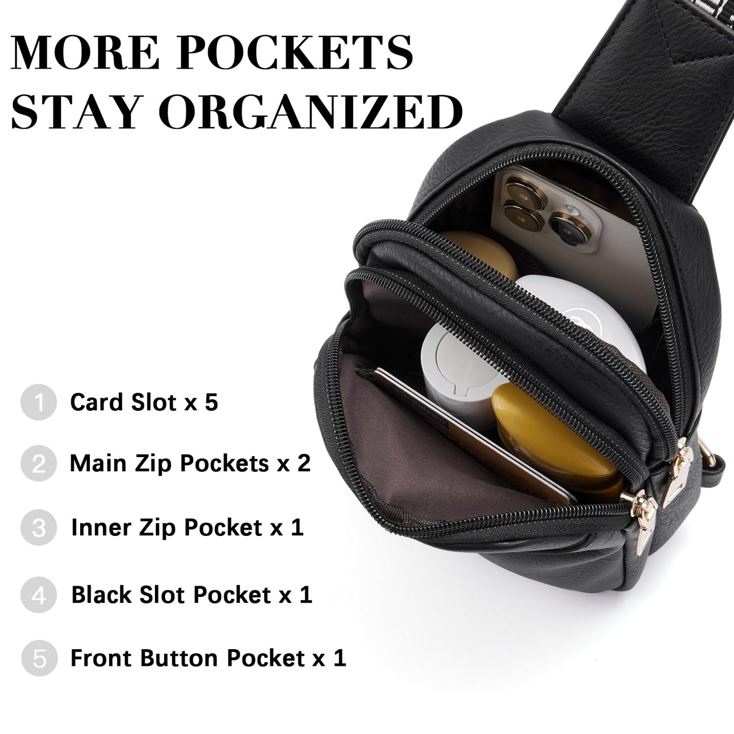 BOSTANTEN Small Sling Bag Crossbody Bags for Women Trendy Crossbody Purse Leather Chest Bag, Deep Black