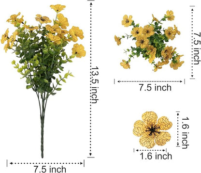 Outdoor Artificial Flowers, 8 Bundles Fake Flowers Autumn Decoration, No Fade Faux Plastic Shrubs for Garden Patio Porch Window Box Fall Decor (Yellow)