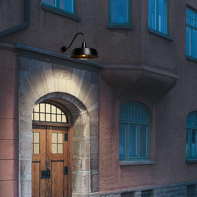 Gooseneck Barn-Lights Outdoor Fixture - 18 inch Farm Style Black Large Lighting Farmhouse Exterior Sconce Wall Light for House, Dusk to Dawn Sensor Front Door Porch Garage (18 inch)