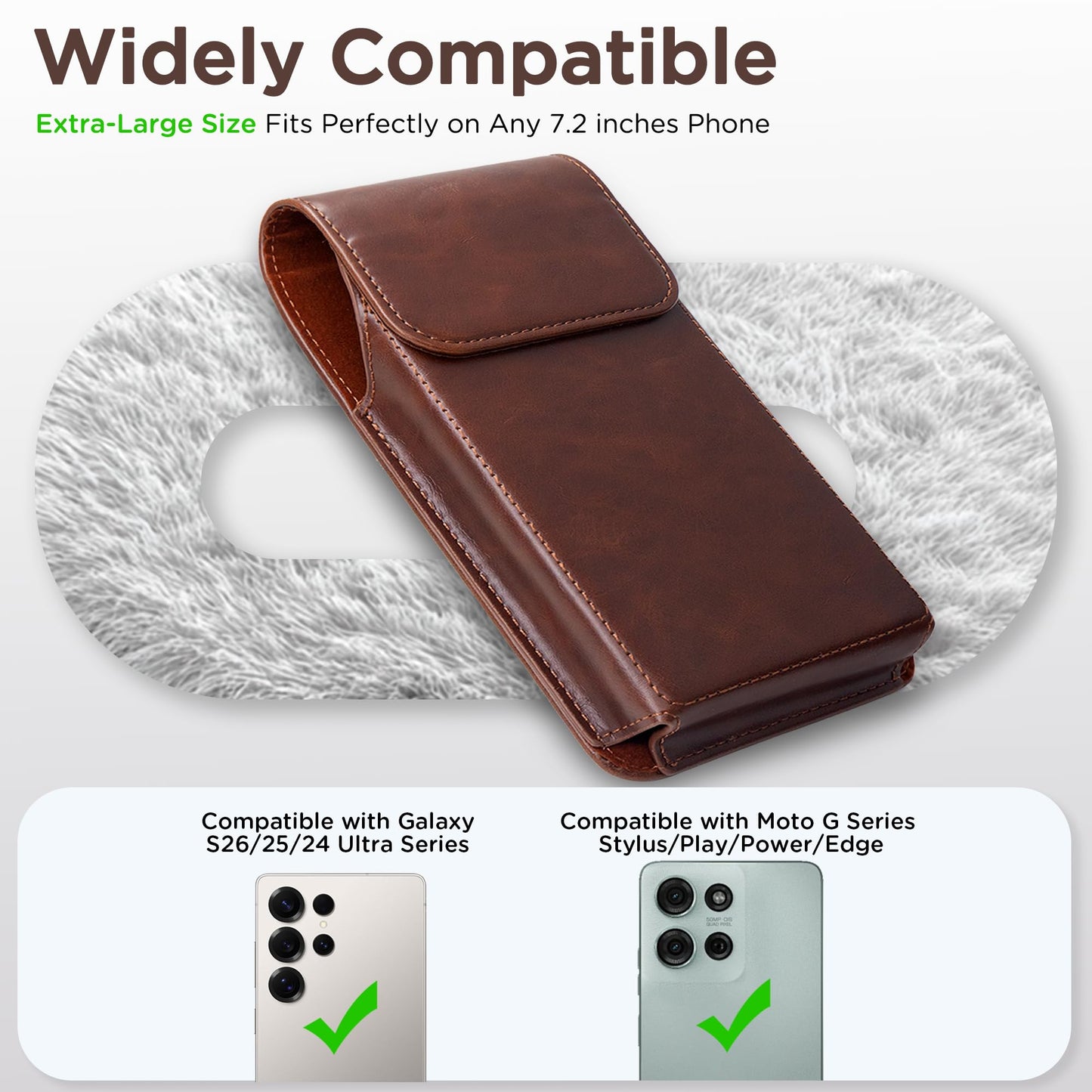 INGIDO Holster for Galaxy S25 Ultra S24 Ultra S23 Ultra 5G Note 20 Ultra 5G Note 10+ Plus 5G, Premium Leather Pouch with Belt Clip Phone Holster Belt Case, Coffee -XL