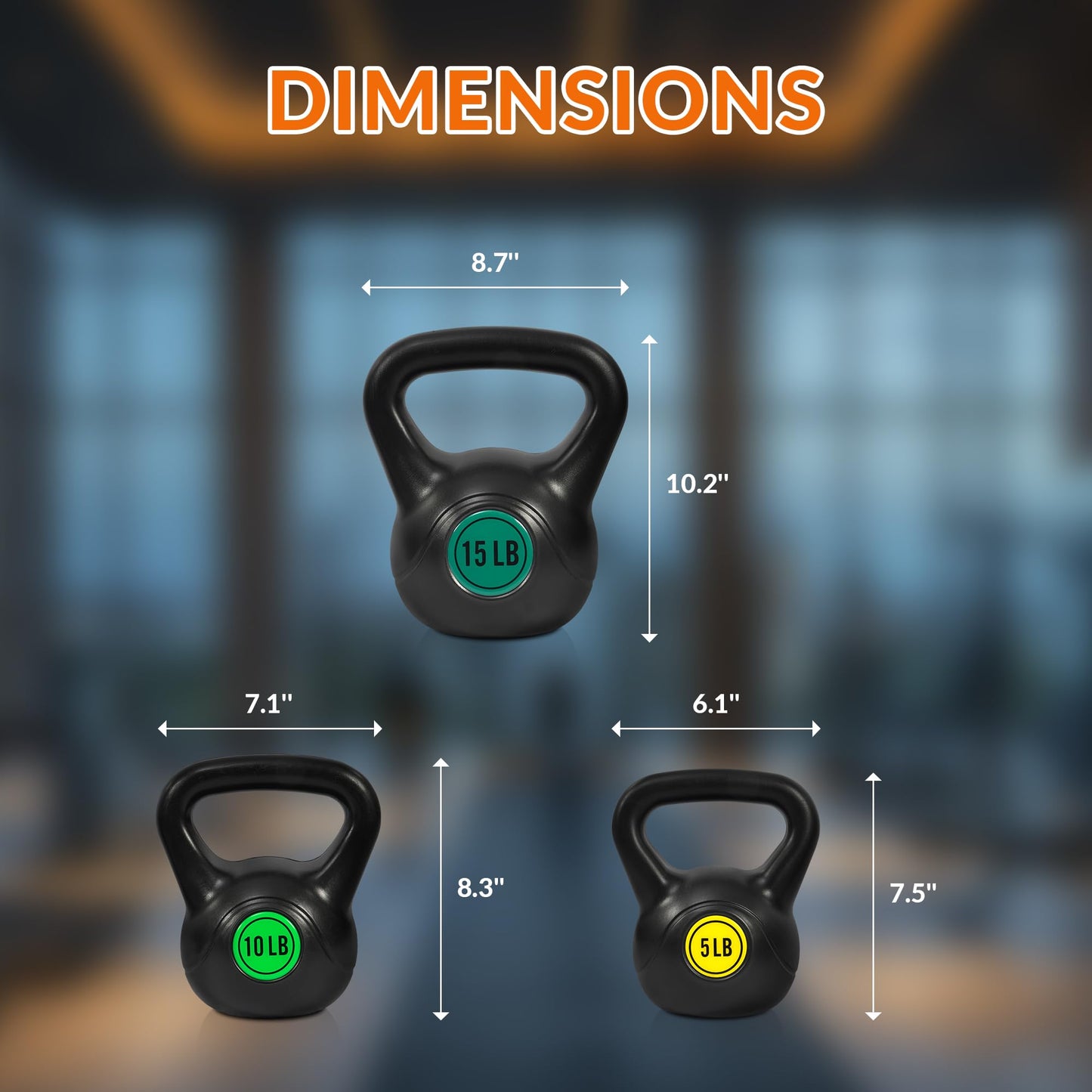 Fitvids Wide Grip 3-Piece Kettlebell Exercise Fitness Weight Set, Include 5 lbs, 10 lbs, 15 lbs and 20 lbs, Set of 3 or Set of 4