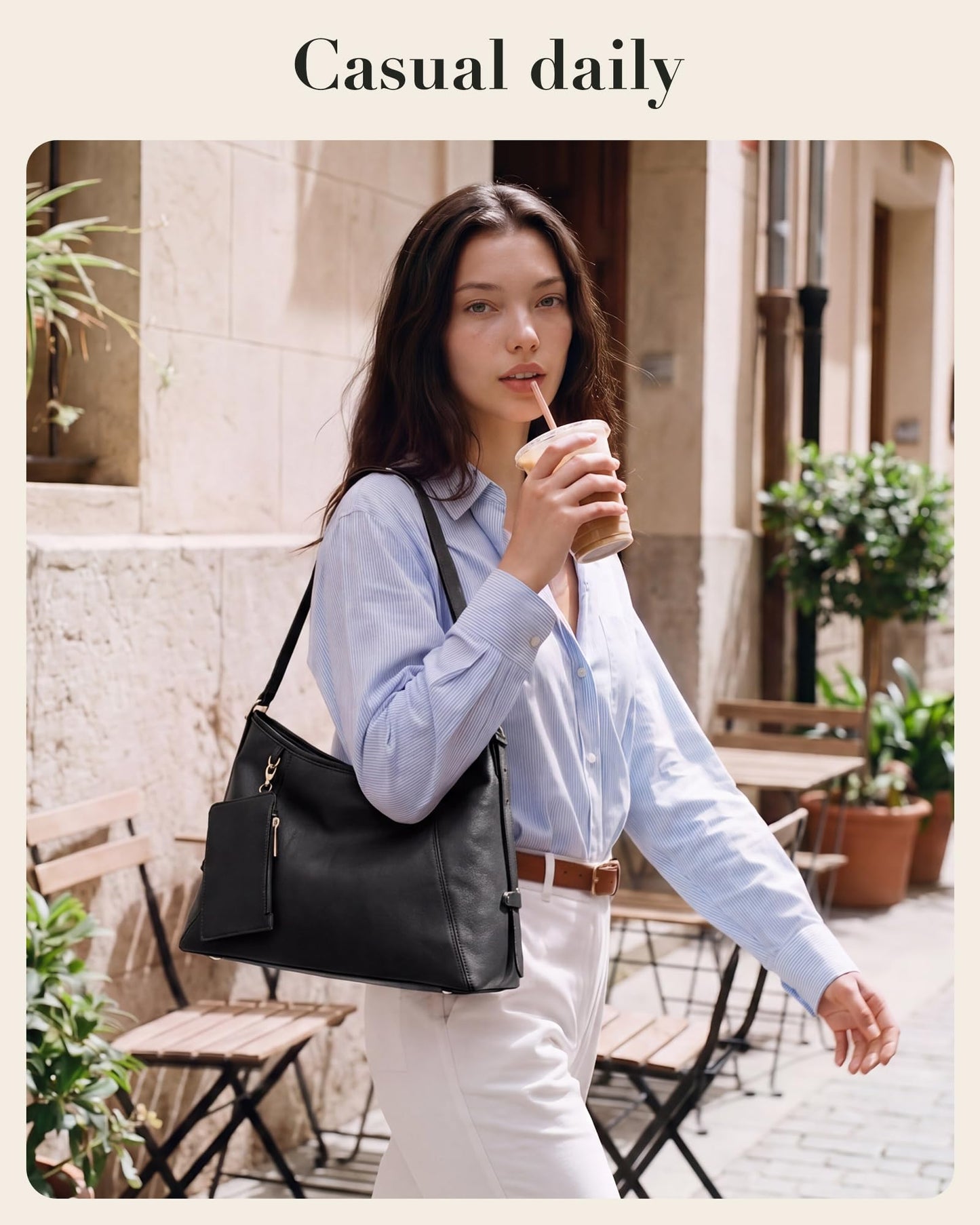 Missnine Hobo Bag for Women PU Leather Purses with Small Pouch, Multi-pocket Crossbody Handbags with Zipper, Everyday & Travel Ladies Chic Shoulder Bags Comfortable Adjustable Strap Tote Purse,Black