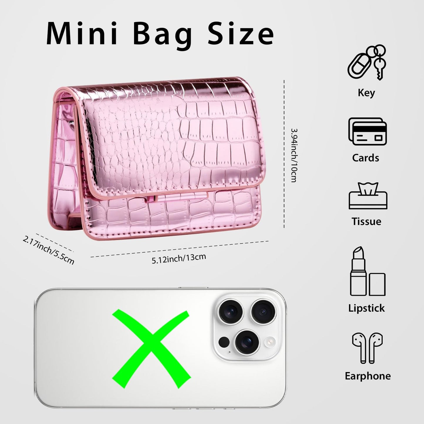 Sightor Silver Mini Crossbody Bag for Women, PU Leather Small Evening Purse, Dressy Clutch Handbag for Nightclub Parties (Pink)