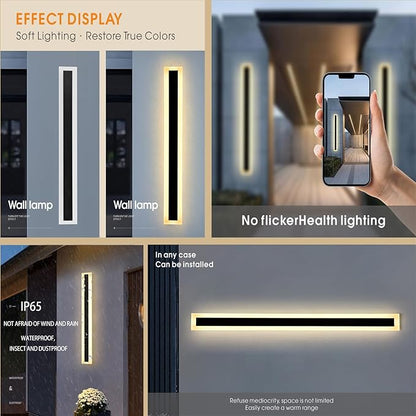 2Pack-23.6INCH Long Outdoor LED Wall Lights,18W Waterproof IP65 Warm White 120V LED Wall Mount Light Fixture Acrylic Black Exterior Wall Lights for House Courtyard Balcony Porch