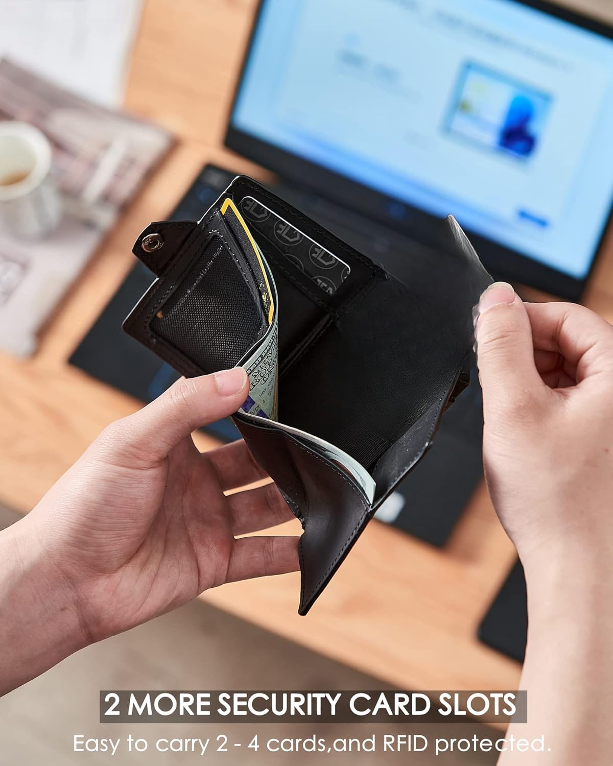 Plinvo Men's Slim Genuine Leather Wallet, RFID Protected with Airtag Holder and Minimalist Design (Black)