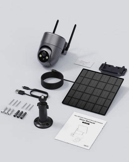 LIWAN Solar Security Cameras Wireless Outdoor, 360° View PTZ Camera for Home Security, 2K HD Color Night Vision, AI Human Detection, IP66 Weatherproof, 2.4GHz WiFi Only