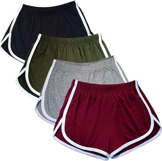 Cameway Women's Cotton Yoga Shorts - 4 Pack Athletic Dance & Cycling Summer Wear | Comfortable Fit