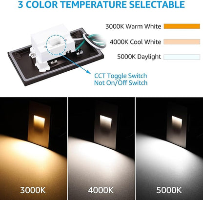 LEONLITE 3CCT 120V LED Step Lights, 3.5W 150LM 5%-100% Dimmable Indoor Outdoor Waterproof Vertical Stair Light, 3000K/4000K/5000K Selectable, CRI90, ETL, Aluminum, Oil Rubbed Bronze, Pack of 6