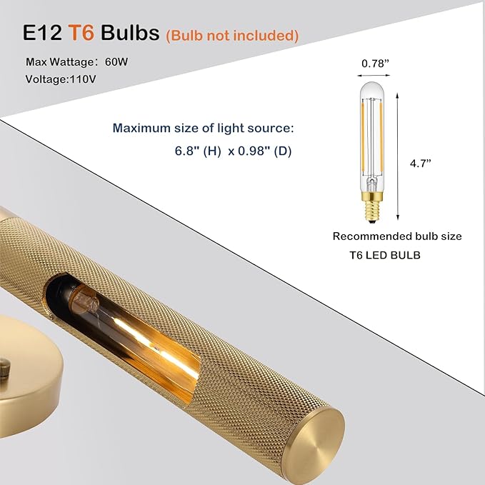 Brushed Brass Picture Light 19 inches Modern Gold Wall Sconce with Knurled Texture Cylinder Metal Shades Rotatable 360°Indoor Wall Lighting Fixture Bathroom Vanity Light Bedroom Living Room