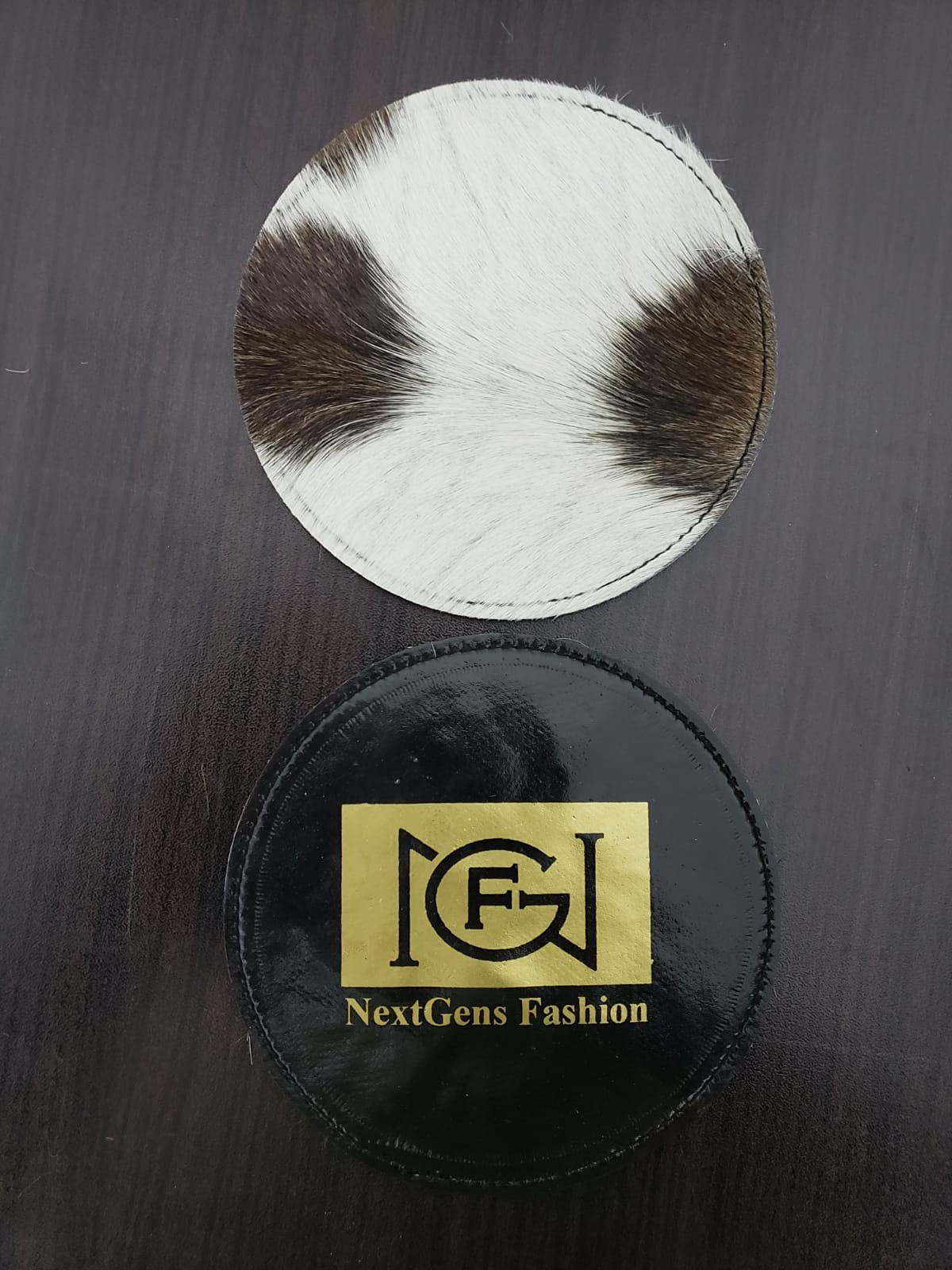 NGF Cowhide Coaster Set of 6 pcs Natural Cowhide Drink Coasters Hair On Round Coasters Leather Tea Cup Coasters Home Decor & Home Living Ideas Multicolor 4.5 x 4.5 x 0.5 inches