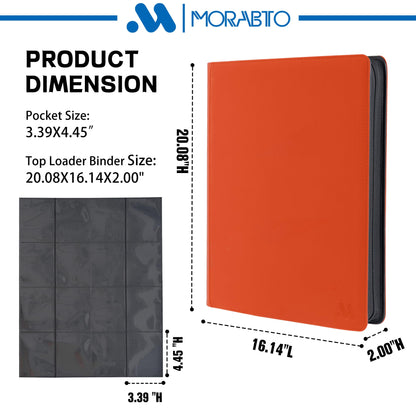 MORABTO Top Loader Binder, Holds 640 Top Loaders,16 Pocket Top Loader Binders for 3" x 4" Rigid Cards,Top Loader Card Binder for Hard Plastic Top Loaders -Orange