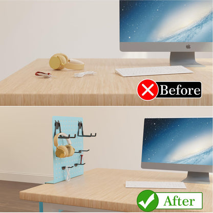 Desk Side Storage Under Desk Laptop Holder, No Drill Hanging Desk Organizer with Pen Holder, Clamp-On Table Side Tray Desktop Organization Mount for Office and Home (White)