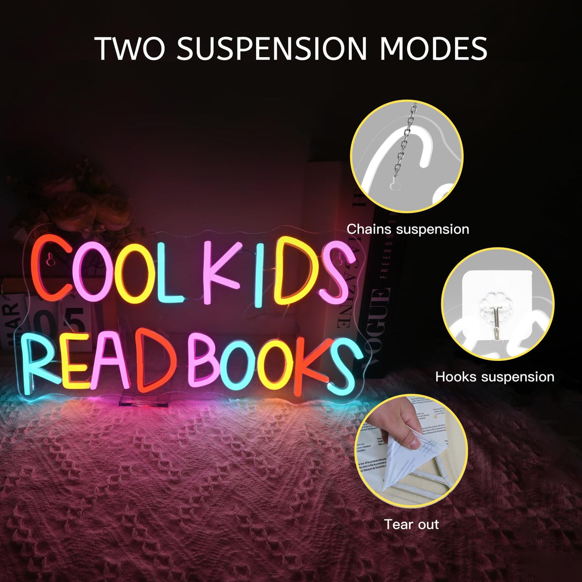 VVYXX Cool Kids Read Books Neon Sign Reading Corner for Kids Neon Signs for Wall Decor LED Light Library Classroom Book Club Christmas Gift for Teens