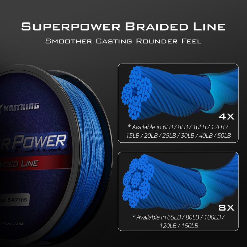 KastKing Superpower Braided Fishing Line, Ocean Blue, 65 LB, 500+47 Yds(8 Strands)