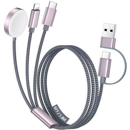 Temdan for Travel Vacation Essentials,3 in 2 USB C Cable for Apple Watch Charger/iPhone 17 Charger/Lightning,Multi Charging Cable Cord,Camping Essentials,Designed for iWatch &iPhone 16-12-5FT Purple