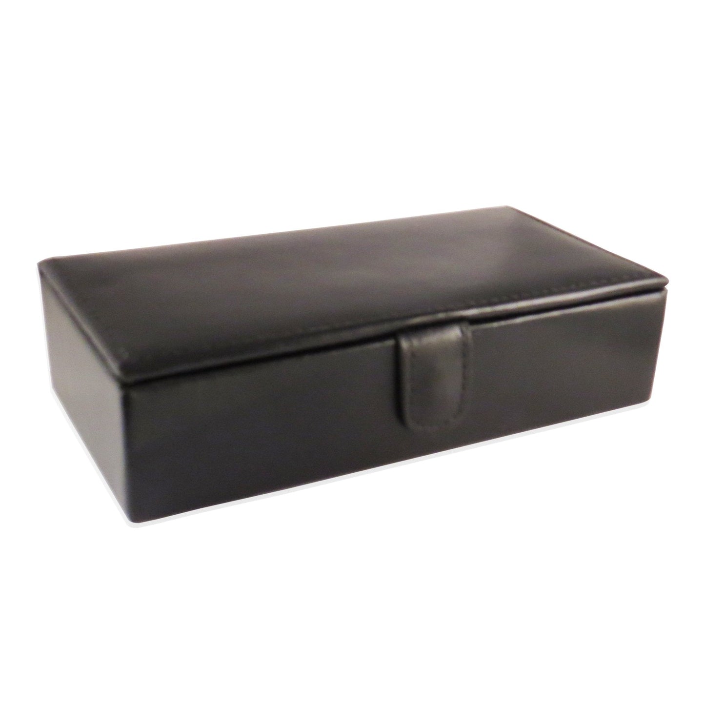 Cuff-Daddy Leather Travel Cufflinks and Rings Storage Box Case for 8 Pairs - Cufflinks Holder Display Jewelry Case - 6 1/4" x 1" x 3" - Storage Cuff Links Jewelry Box with White Outerbox