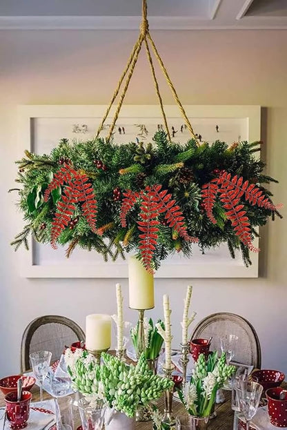 DILATATA 6Pcs Christmas Glitter Leaves Boston Fern Leaves 25" Artificial Red Fern Leaf Picks Sprays Giltter Stems for Christmas Tree DIY Xmas Wreath Garland Home Decor - Red