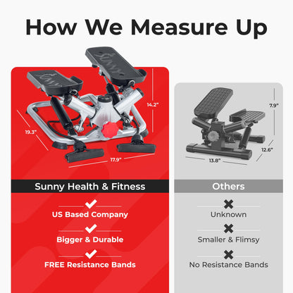 Sunny Health & Fitness Twist Stepper mini steppers for exercise at home Workout Cardio Machine Equipment Gym Stair Master Climber Thigh Space Squat Advanced Twisted Resistance Bands - SF-S0979