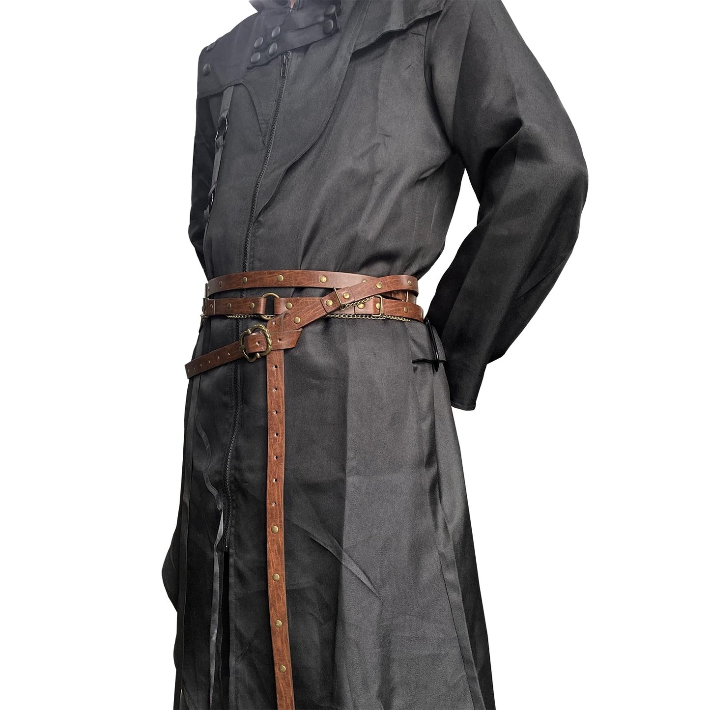 HiiFeuer Medieval DIY Faux Leather Metal Chain Belt, Vintage Adjustable Thin Belt For Women, Retro Skinny Belt For Dresses (Brown A)