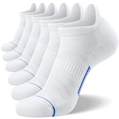 FITRELL 6 Pack Men's Ankle Running Socks Low Cut Cushioned No Show Compression Athletic Sports Gift for Men, Shoe Size 9-12, White+Blue