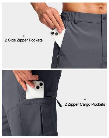 Pudolla Men's Hiking Cargo Shorts Lightweight 7" Travel Casual Shorts for Men Golf Work Outdoor with 5 Zipper Pockets(Deep Grey Small)