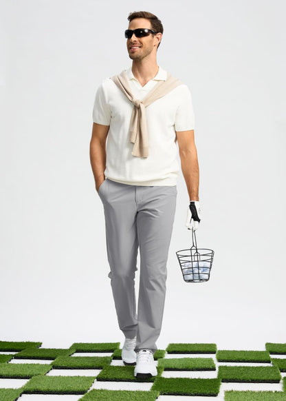 Pudolla Men's Golf Pants Stretch Work Pants for Men Dress Comfy Pants 32 Lightweight Quick Dry Casual Trousers(Light Grey 30Wx32L)