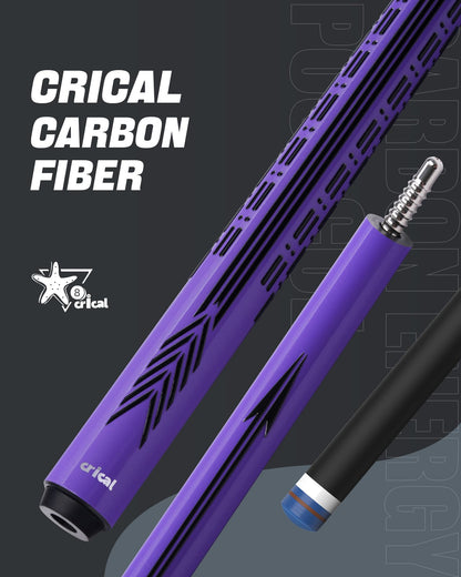 CRICAL Carbon Fiber Pool Cue Stick - 58" Low Deflection Professional Pool Cue with Pro Taper Shaft, 3D Wrapless Grip, 12.5mm Tip & 3/8x8 Joint Billiard Stick for Enhanced Control & Accuracy Purple