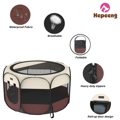 Portable Pet Playpen, 8-Panel Indoor/Outdoor Puppy Pen with Shade Cover & Travel Bag - Waterproof Dog Cat Tent Includes Collapsible Bowl